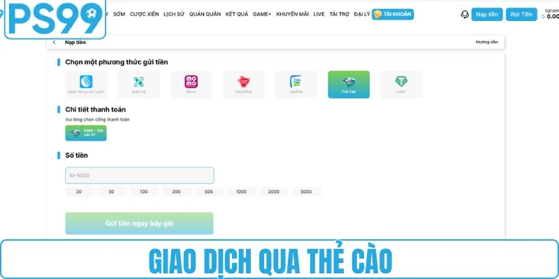 Nạp tiền PS99 bằng thẻ cào điện thoại